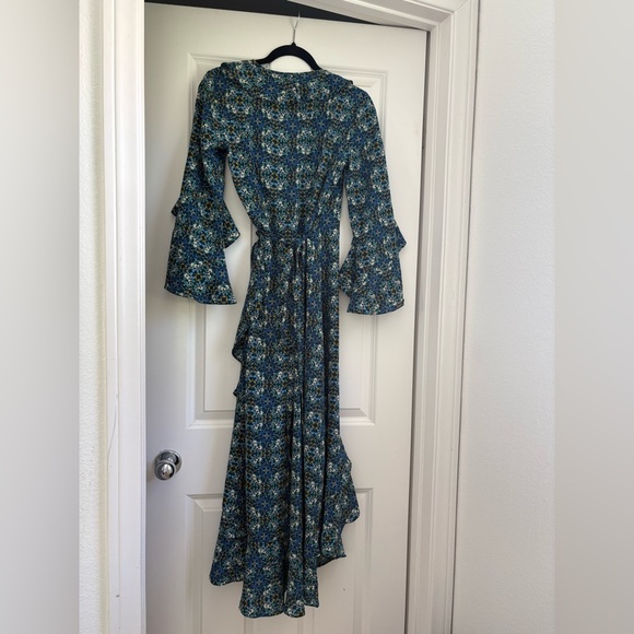 Max Studio Teal Floral Wrap Maxi Dress with Bell Sleeves - Picture 3 of 4